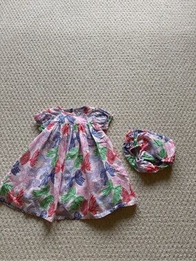 Boden Baby Pink Bow Dress with Multicolor Print